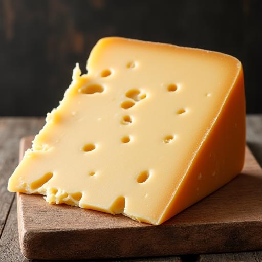 Ein grosses Stück Luzerner Bergkäse auf einem Holzbrett.